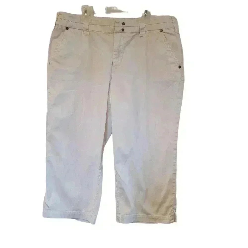 Khaki's & Co Women's White Cotton/Spandex Capris with Slits in the hem